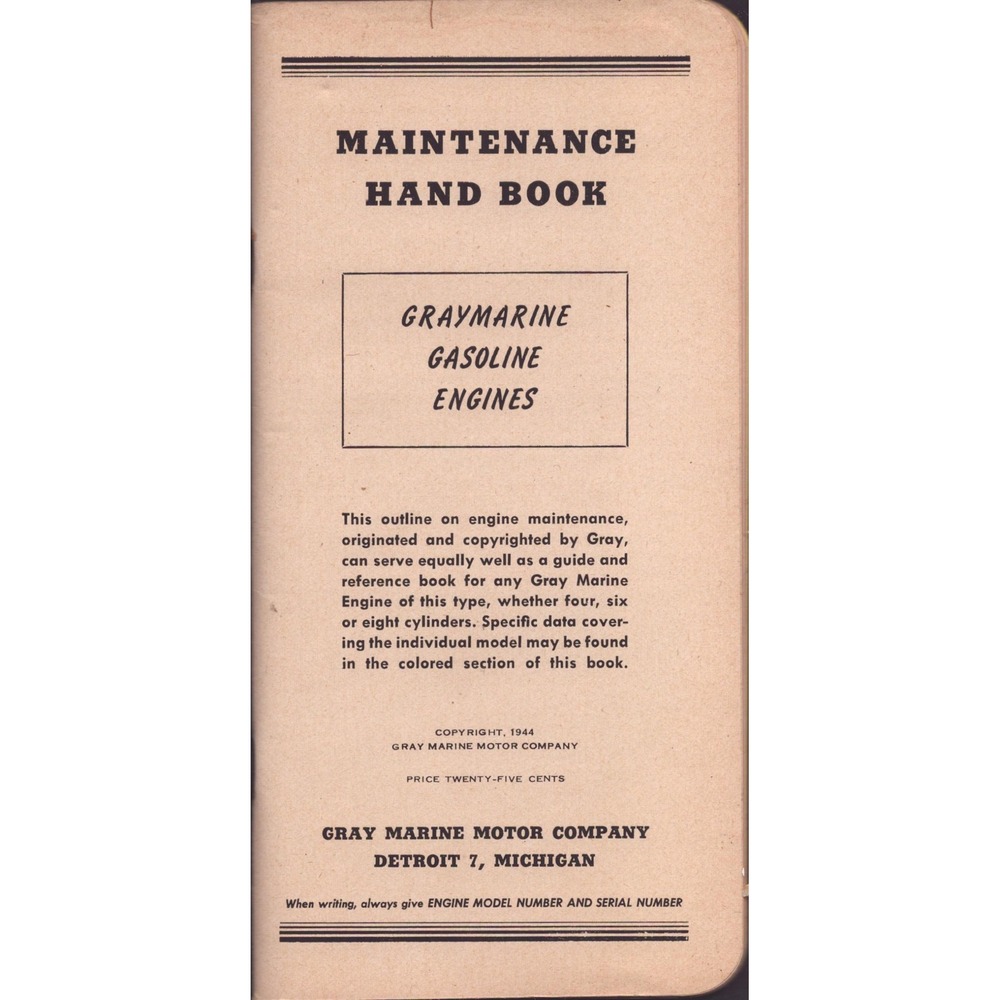 Vintage 1944 Gray Marine Gasoline Engines Maintenance Hand Book 20 Models - Picture 2 of 2